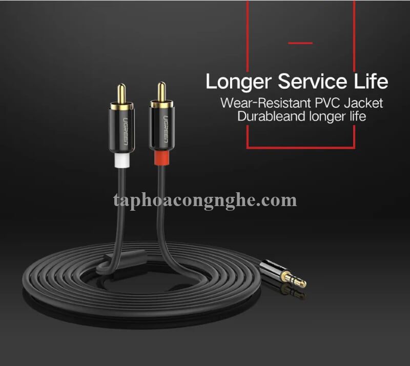 Ugreen 10591 5M màu Đen Cáp âm thanh 2 đầu Bông sen sang 3.5mm Dương mạ vàng AV116 30010591